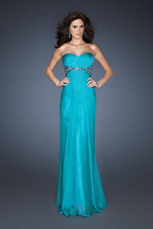 La Femme - 18509 Crystal Ornate Cutout Gown In Blue and Green