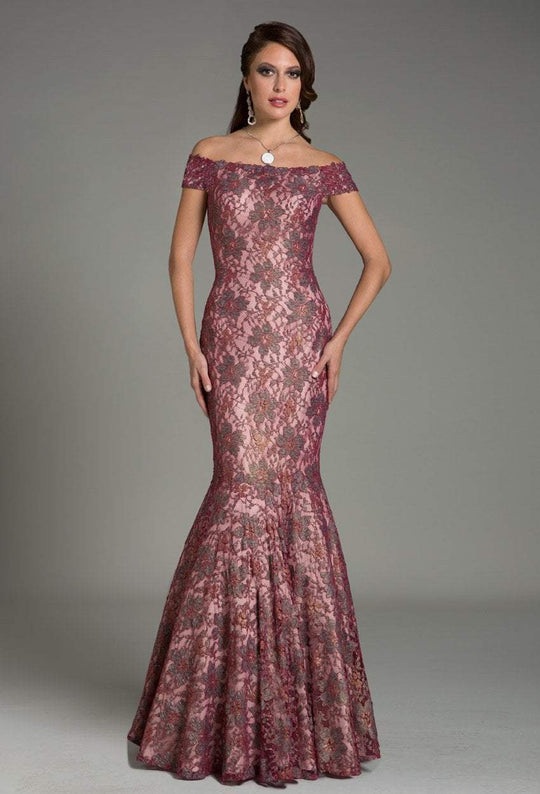 Feriani Couture - 18513 Off Shoulder Lace Floral Mermaid Gown In Pink