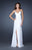 La Femme - 18541 Bejeweled V-neck A-line Dress In White