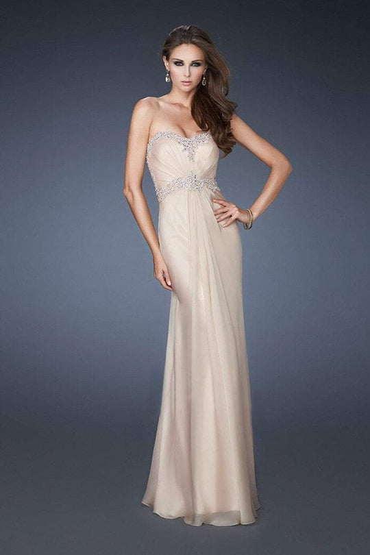 La Femme - 18542 Bedazzled Sweetheart Chiffon Gown In Neutral