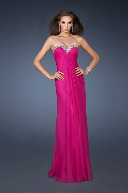 La Femme - 18543 Crystal Trimmed Strapless Sweetheart Empire Gown in Pink