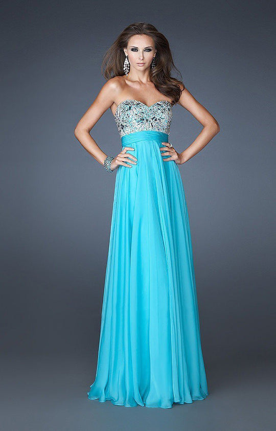 La Femme - 18561 Crystal Adorned Strapless Sweetheart Evening Gown In Blue