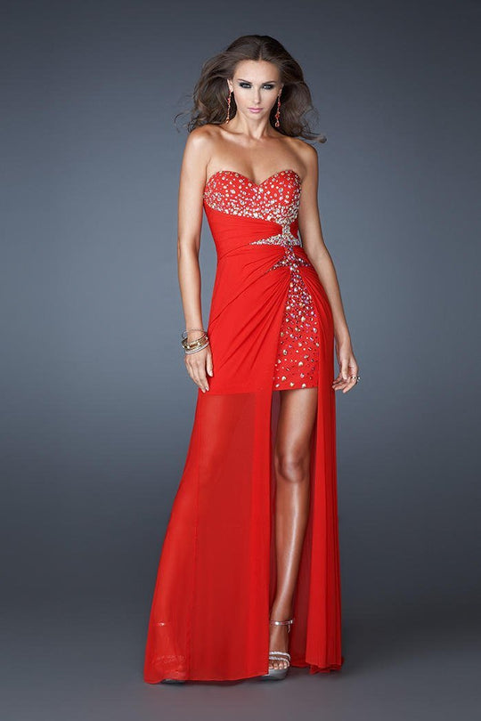 Gigi - 18567 Embellished Ruched Sweetheart Dress In Red