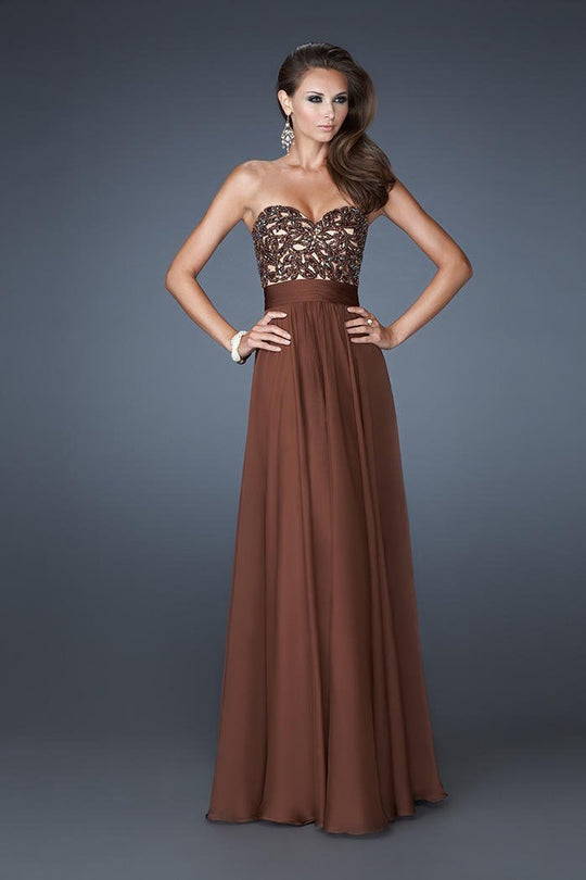 La Femme - 18581 Embellished Sweetheart A-line Dress In Brown