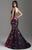 Madison James - 18-601 Plunging Ladder Back Floral Mermaid Gown In Black and Multi-Color