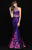 Madison James - 18-602 Illusion High Neck Floral Lattice Mermaid Gown In Purple and Multi-Color