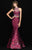 Madison James - 18-602 Illusion High Neck Floral Lattice Mermaid Gown In Red and Multi-Color