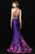 Madison James - 18-602 Illusion High Neck Floral Lattice Mermaid Gown In Purple and Multi-Color