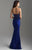 Madison James - 18-607 V Neckline Thin Strap Lace Evening Dress In Blue