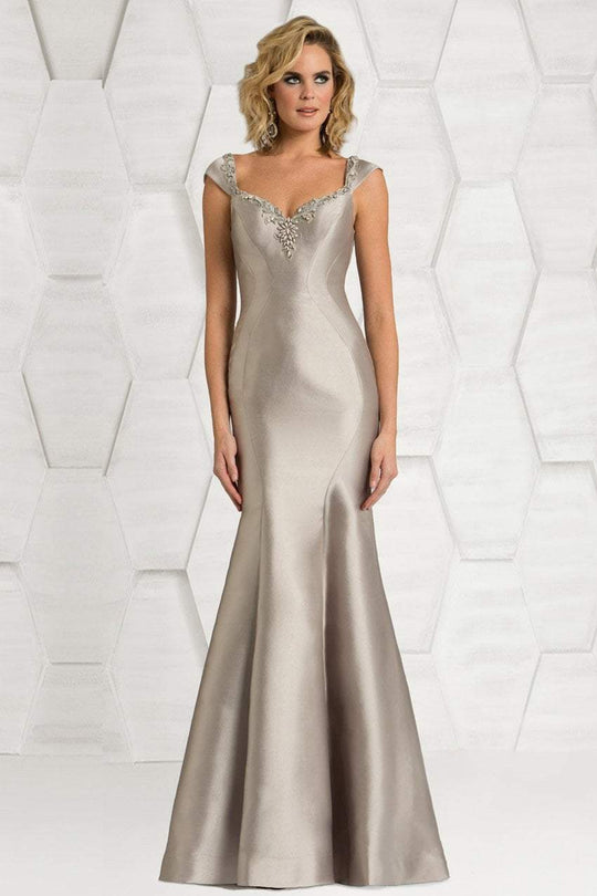 Feriani Couture - 18609 Beaded Cap Sleeve Mermaid Dress  In Silver