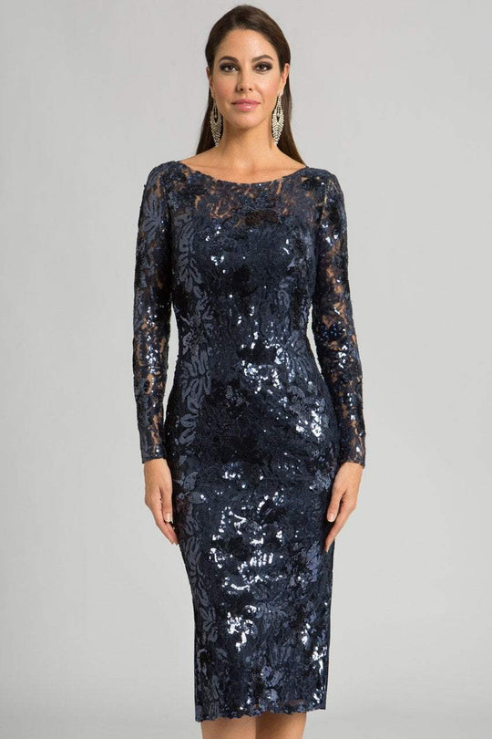 Feriani Couture - 18613 Embroidered Bateau Sheath Dress  In Blue