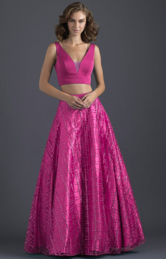 Madison James - 18-613 Two Piece Glitter Printed A Line Gown In