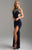 Madison James - 18-614 Crystal Garlanded Illusion High Neck Gown In Blue