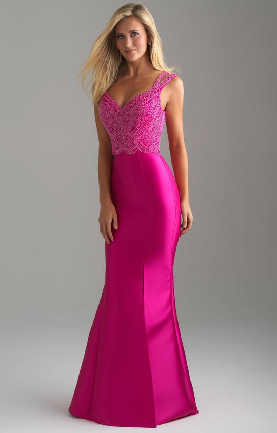 Madison James - 18-617 Beaded Sleeveless Mikado Trumpet Gown In Pink