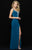 Madison James - 18-618 Cap Sleeve Jewel Accented Plunging V-Neck Gown In Blue and Green