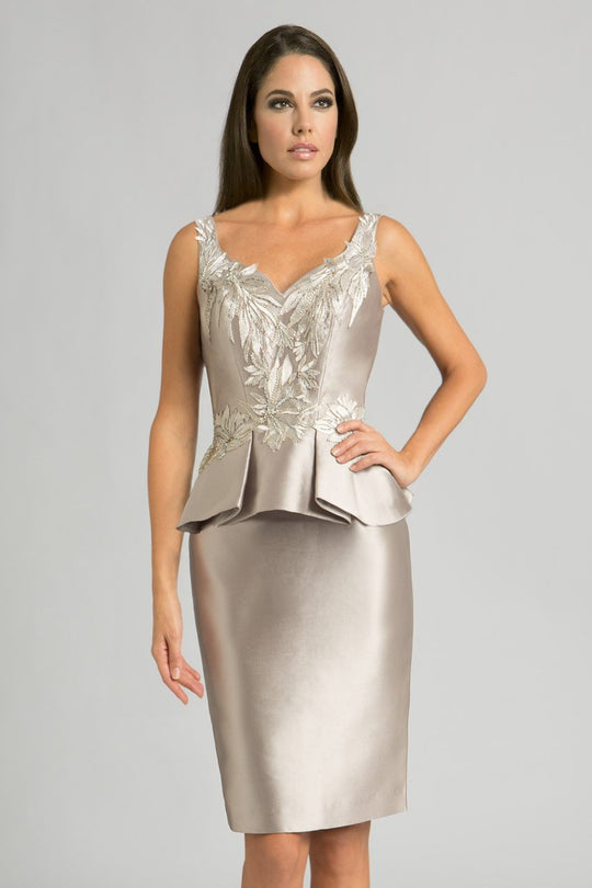 Feriani Couture - 18620 Embroidered Two-Piece Peplum Dress In Silver