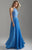 Madison James - 18-621 Beaded Halter Neck Lace and Chiffon Gown In Blue