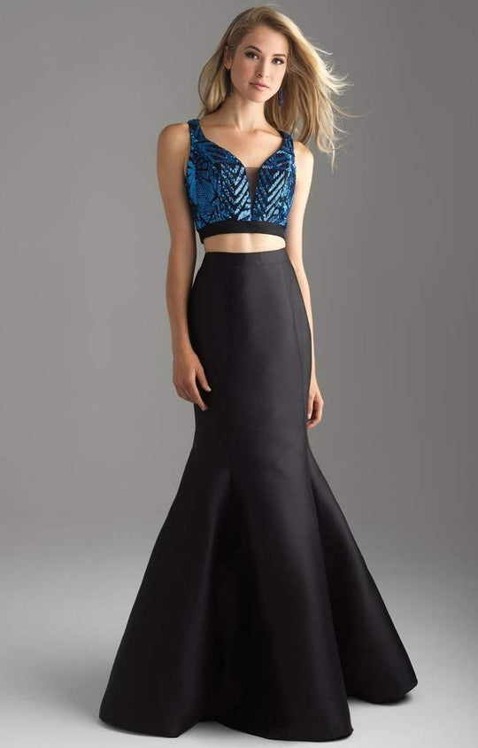 Madison James - Two Piece Plunging V-Neck Mikado Mermaid Dress 18-637 In Blue