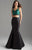 Madison James - 18-637 Two Piece Crop Top Mikado Mermaid Gown In Green and Black