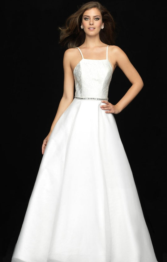 Madison James - 18-645 High Neckline A-Line Tulle Gown In White