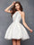 Clarisse - 3601 Two Tone Halter Pleated A-line Dress in Ivory/Champagne