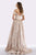 Feriani Couture - 18654 Floral Print Off-Shoulder Gown With Overskirt In Neutral