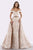 Feriani Couture - 18654 Floral Print Off-Shoulder Gown With Overskirt In Neutral