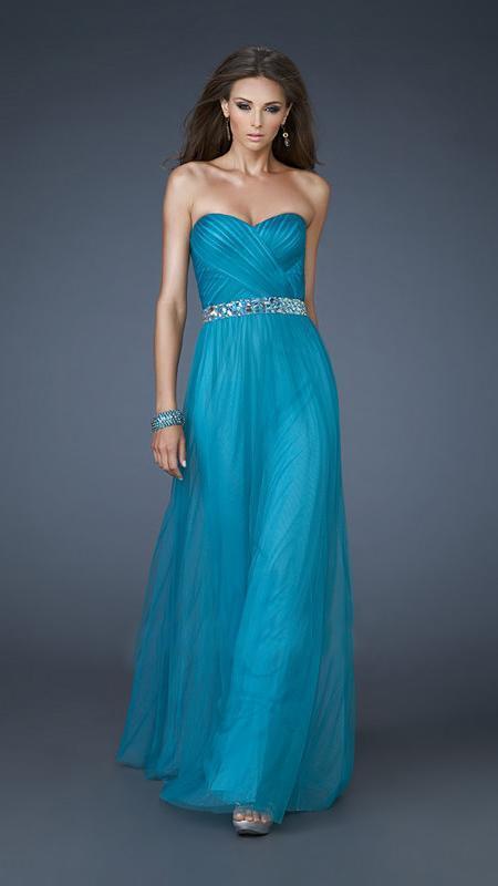 La Femme - 18656 Pleated Surplice Bodice Strapless Sweetheart Gown in Blue