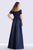 Feriani - Beaded Off Shoulder Pleated Evening Gown 18657  In Blue