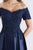 Feriani - Beaded Off Shoulder Pleated Evening Gown 18657  In Blue
