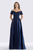 Feriani - Beaded Off Shoulder Pleated Evening Gown 18657  In Blue