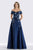Feriani Couture - 18658 Floral Embroidered Off-Shoulder A-line Gown In Blue