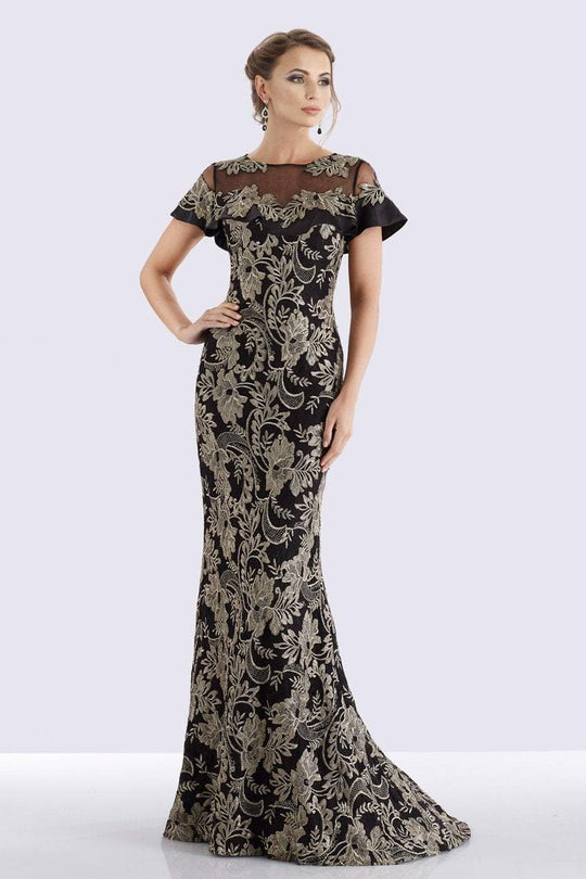 Feriani Couture - 18659 Embroidered Illusion Ruffled Evening Dress In Black