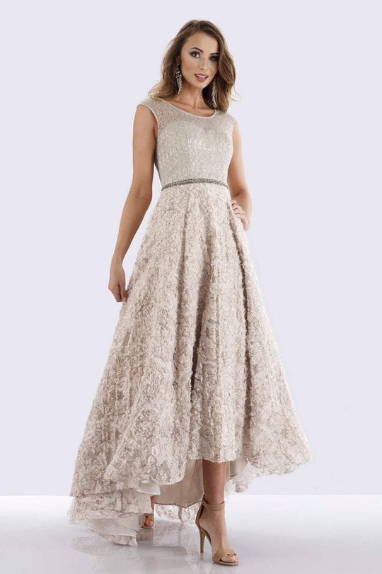 Feriani Couture - 18662 Fitted Cap Sleeves High Low Evening Dress In Gray