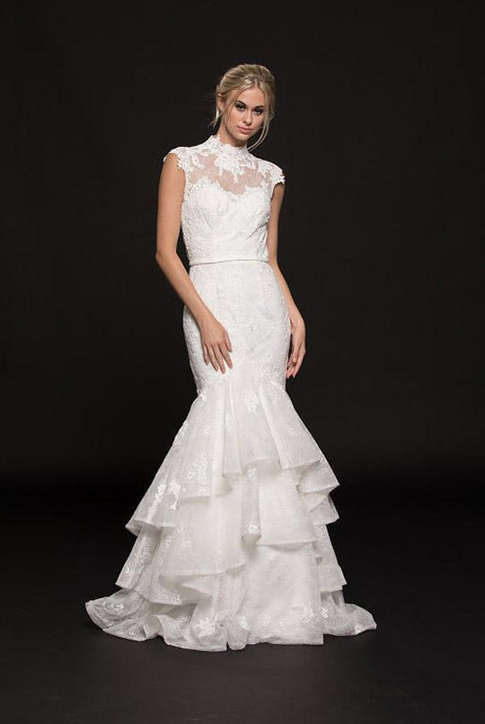 Colors Dress - 1866 Cap Sleeve High Neck Trumpet Gown In White