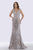 Feriani Couture Cap Sleeve Square Neck Lattice Sheath Evening Gown in Pink and Silver