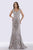 Feriani Couture - 18671 Cap Sleeve Square Neck Lattice Sheath Gown In Silver and Gray