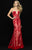 Madison James - 18-674 Strapless Floral Applique Evening Gown In Red and Neutral