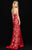 Madison James - 18-674 Strapless Floral Applique Evening Gown In Red and Neutral