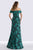 Feriani Couture - 18675 Surplice Fold over Off Shoulder Floral Gown In Green