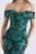 Feriani Couture - 18675 Surplice Fold over Off Shoulder Floral Gown In Green