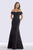 Feriani Couture - 18675 Surplice Fold over Off Shoulder Floral Gown In Black