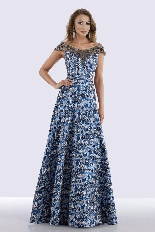 Feriani Couture - 18676 Embellished Floral Evening Dress In Blue