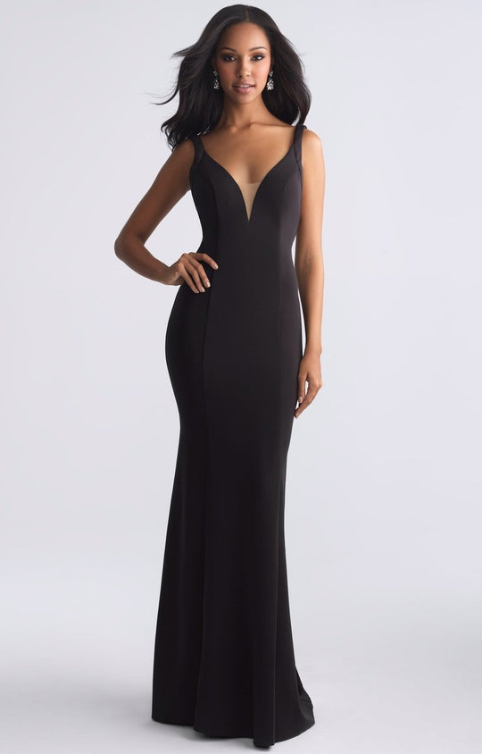 Madison James - 18-679 Strappy Back Fitted Jersey Gown In Black