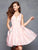 Clarisse - 3613 Illusion Plunging V Neckline Fit and Flare Short Dress