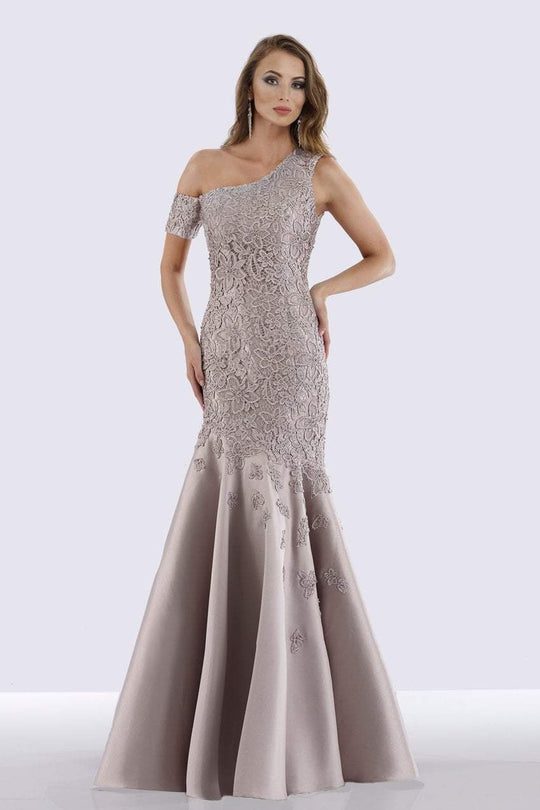Feriani Couture - 18680 Embroidered Asymmetrical Fitted Mermaid Gown In Gray