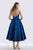 Feriani Couture - 18686 Floral Bateau Ruched Tea Length Dress In Blue