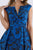 Feriani Couture - 18686 Floral Bateau Ruched Tea Length Dress In Blue