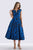 Feriani Couture - 18686 Floral Bateau Ruched Tea Length Dress In Blue