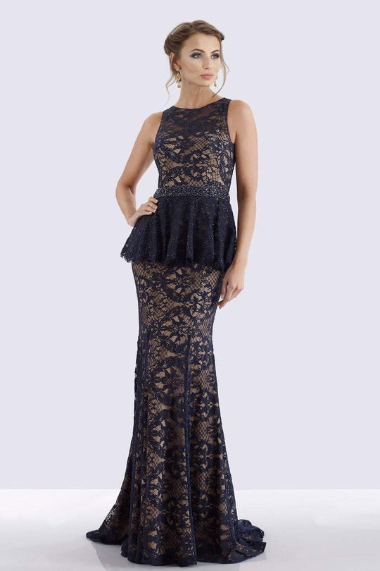Feriani Couture - 18692 Beaded Lace Peplum Evening Dress In Blue